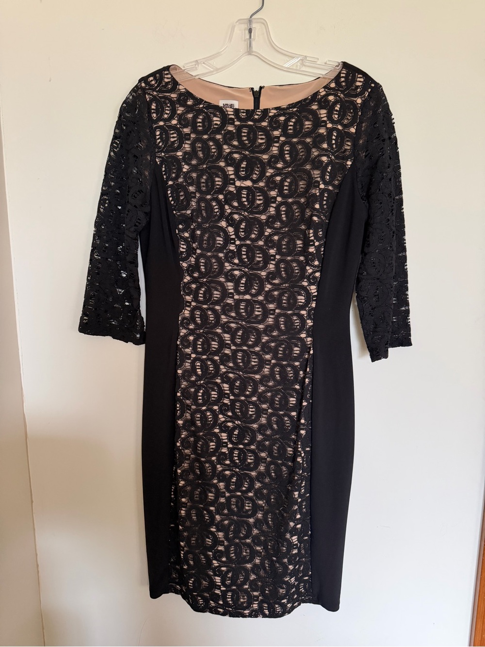 Anne Klein Black Lace-Panel Women's Sheath Dress - Nude Lining